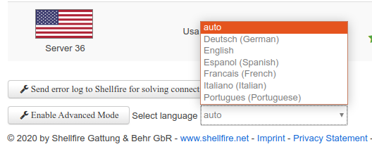 Shellfire Box Language Selection